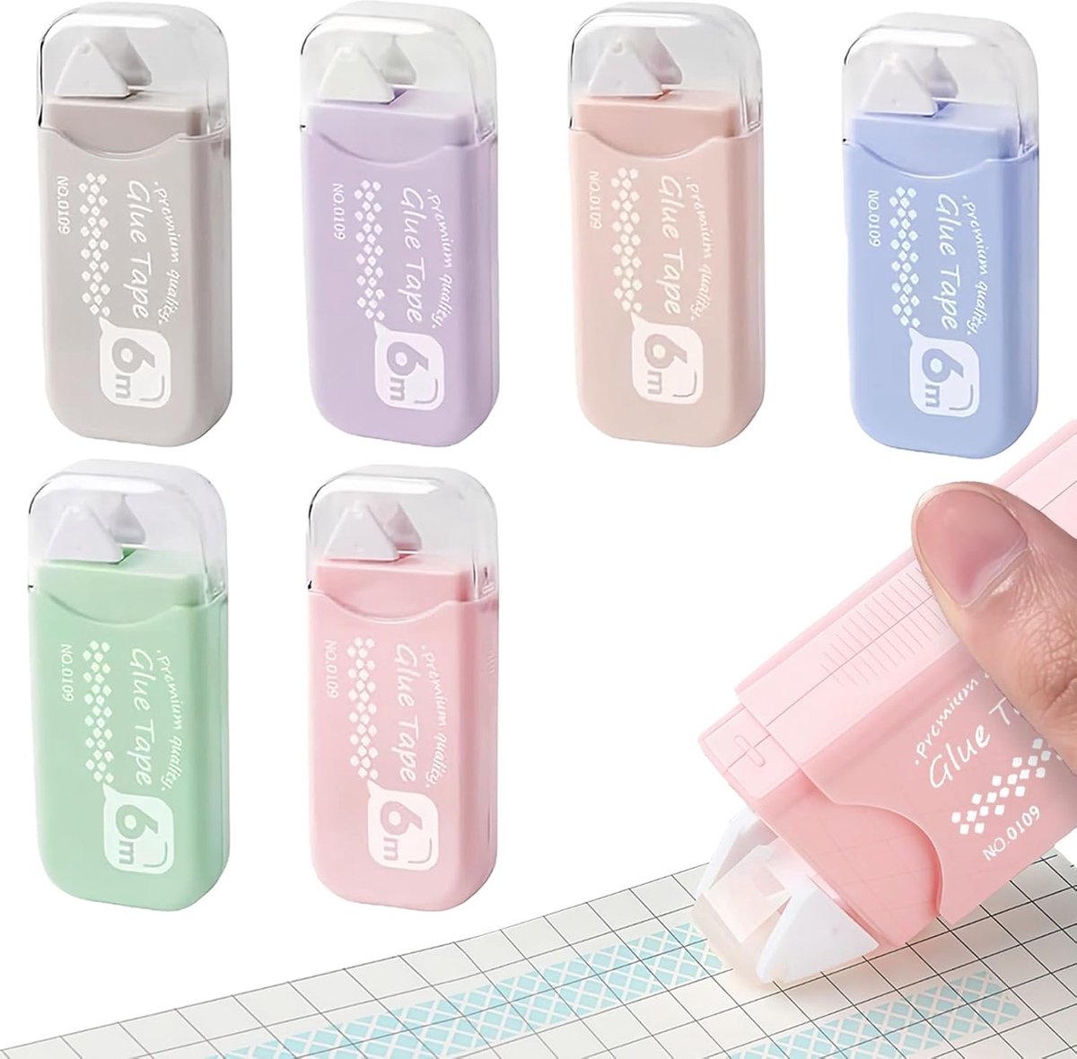 SnelShoppen - Dubbelzijdige Tape 6m x 6mm, Kleurset 6 Kleuren voor Fotoalbums, Kaarten, Knutselen, Dagboeken, Innovatief Dispenser Design