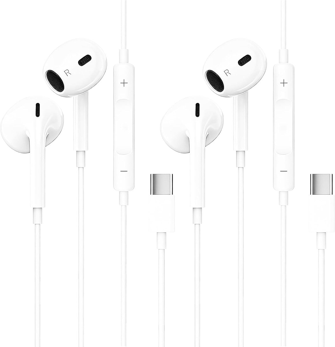 SnelShoppen - 2 Pack USB-C Hoofdtelefoon voor iPhone 17/16 Pro Max Plus, In-Ear met Microfoon en Volume Controle, Stereo HiFi, Geluidsisolatie, Compat