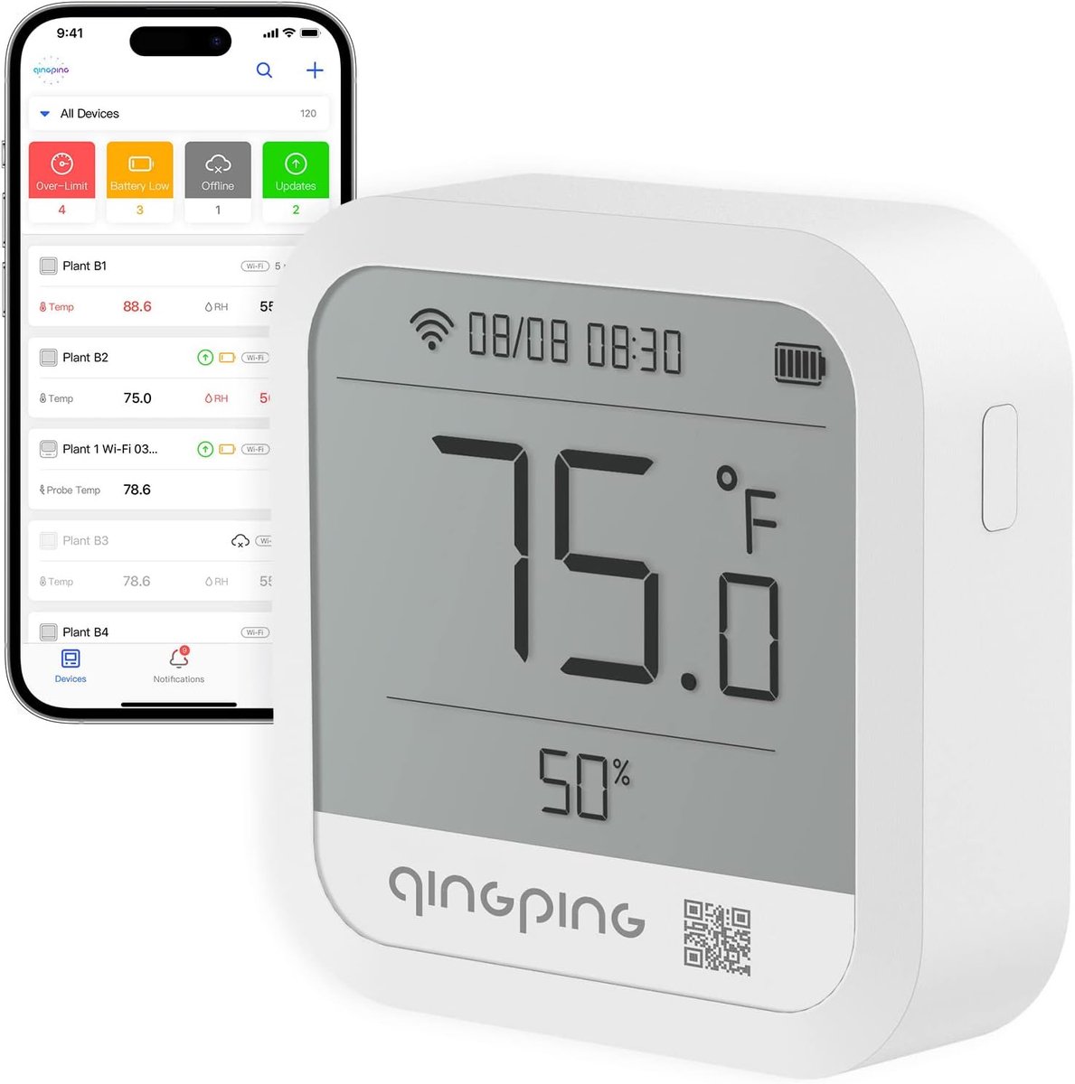 SnelShoppen - Wi-Fi Indoor Thermometer Hygrometer met Remote Control, Temperatuur en Vochtigheidsmonitor, Snelle Alarmmeldingen, Oplaadbare Batterij,