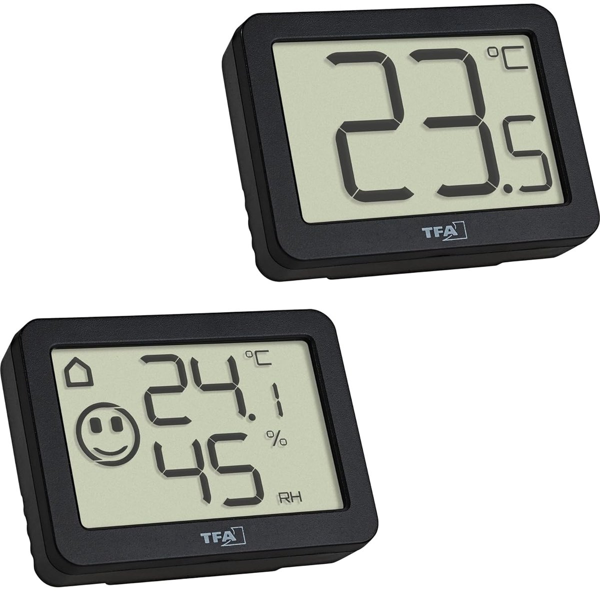 SnelShoppen - Mini Thermometer & Thermo-Hygrometer Set - Digitale Temperatuur en Vochtigheidsmeter - Zwart - Ideaal voor Thuis, Kantoor, Slaapkamer -