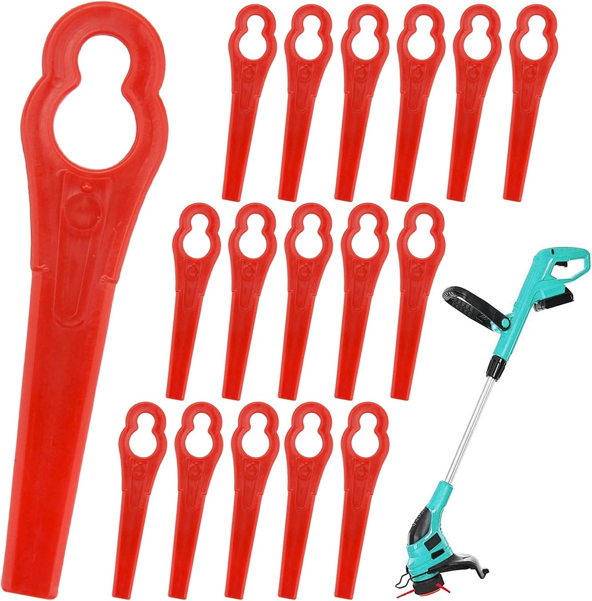 SnelShoppen - 100 Stuks Plastic Accu Gras Trimmer Blades - Vervangende Snijbladen 8.5cm x 20mm - Duurzaam ABS Materiaal - Rood - Ideaal voor Tuinonder