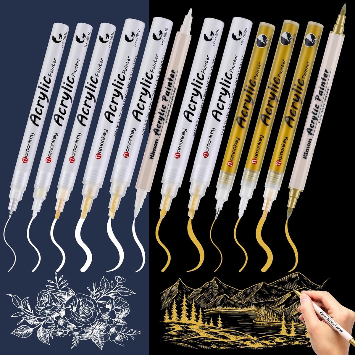 SnelShoppen - Witte en Gouden Acrylstiften Set - 12 Stuks - 6 Witte + 6 Gouden - Schrijven, Schilderen, Lijntekeningen, Kaarten Maken, Dagboeken - 0,5
