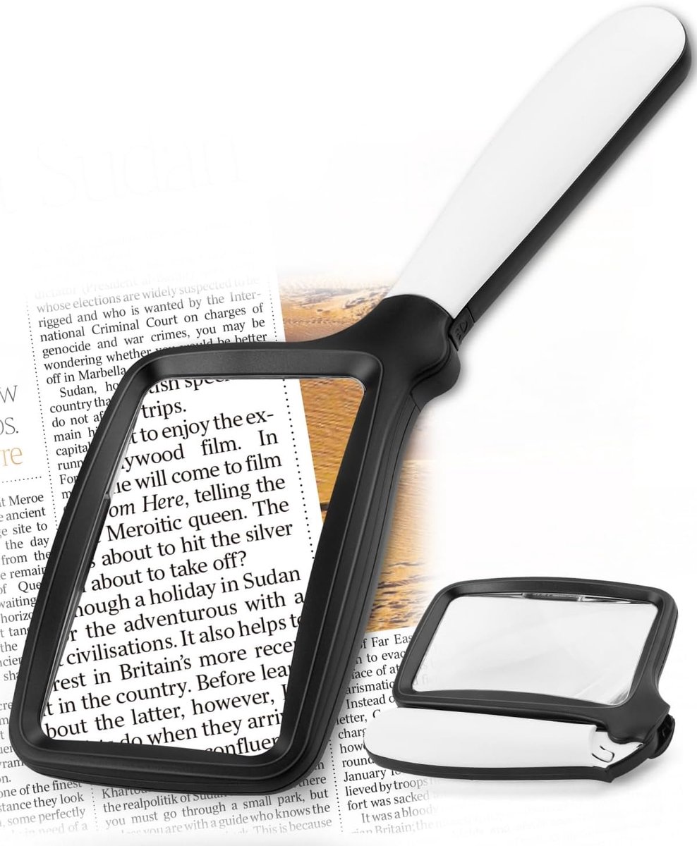 SnelShoppen - 5-voudige vergrootglas met licht, opvouwbare grote rechthoekige handmagnifier, dimbare LED voor ouderen met maculadegeneratie, ideaal vo