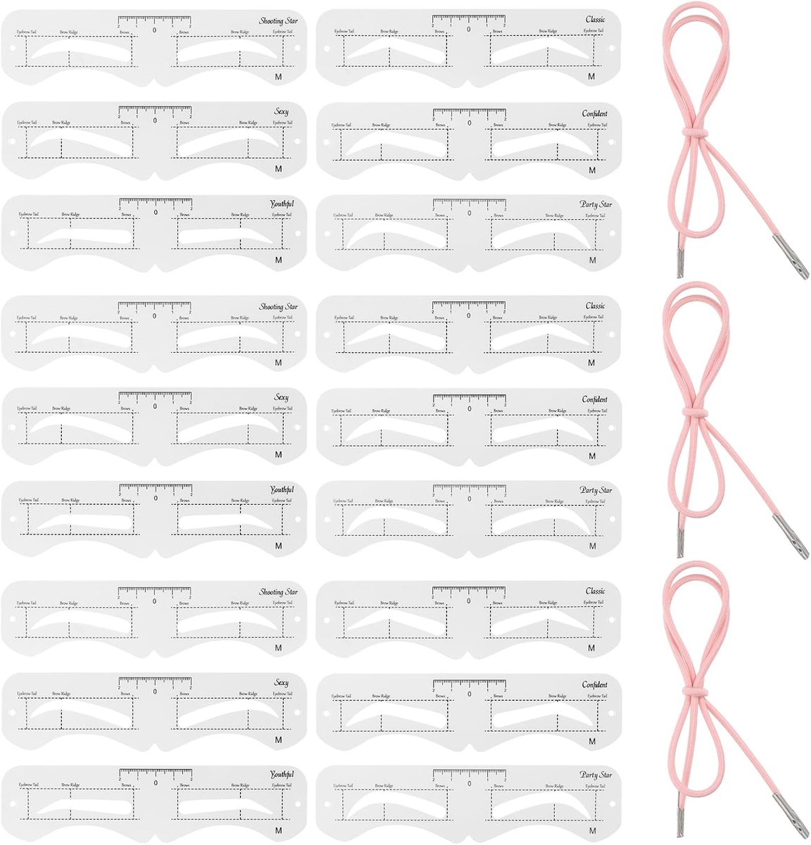 SnelShoppen - Wenkbrauwsjablonenset 18 Stuks Herbruikbare Wenkbrauwstencils voor Dames met 3 Elastische Banden - Nauwkeurige Contouren voor Make-up -