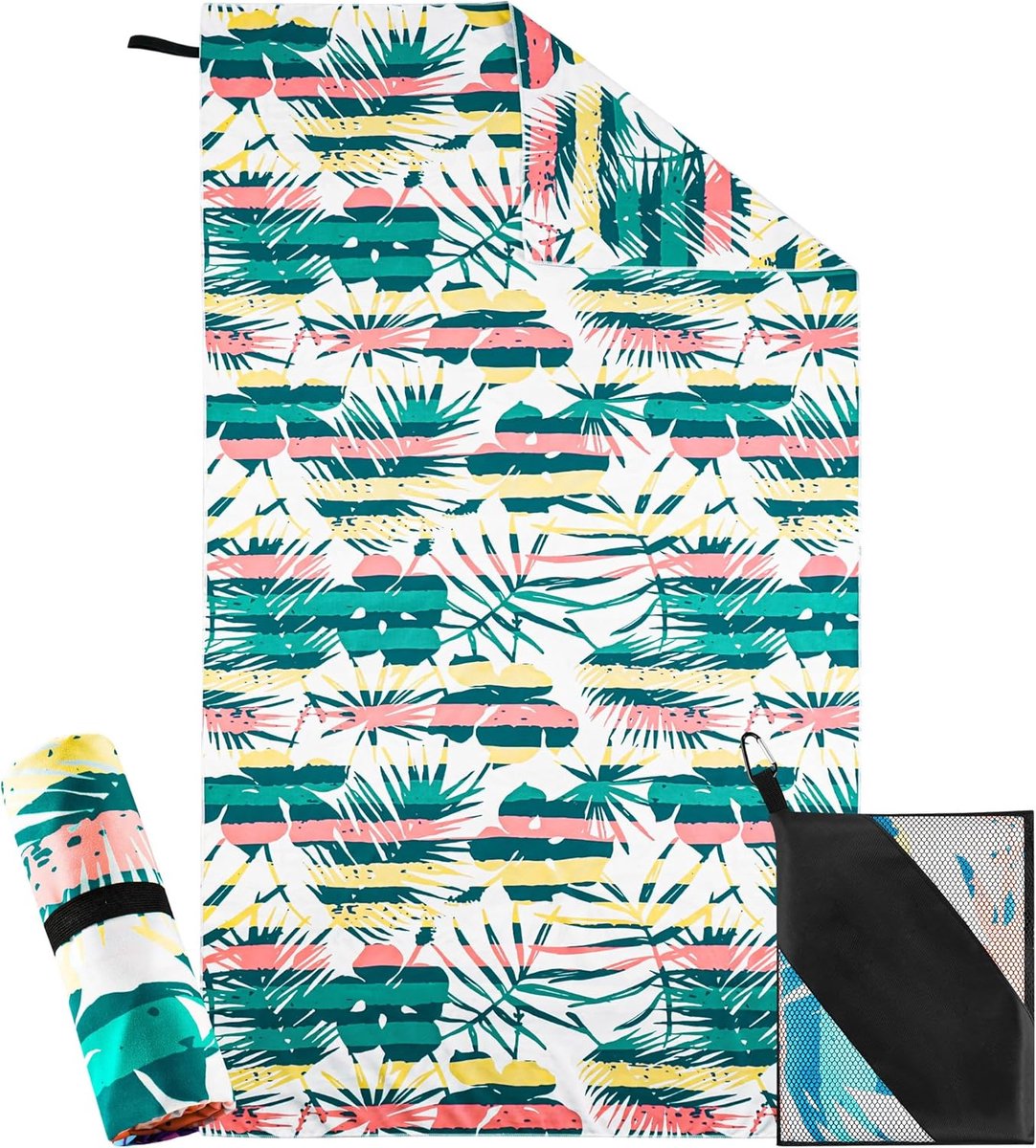 SnelShoppen - XXL Strandhanddoek 200 x 100 cm, Sneldrogende Microvezel Handdoek, Zandvrije Strandhanddoek voor Vrouwen, Kleurrijke Strepen