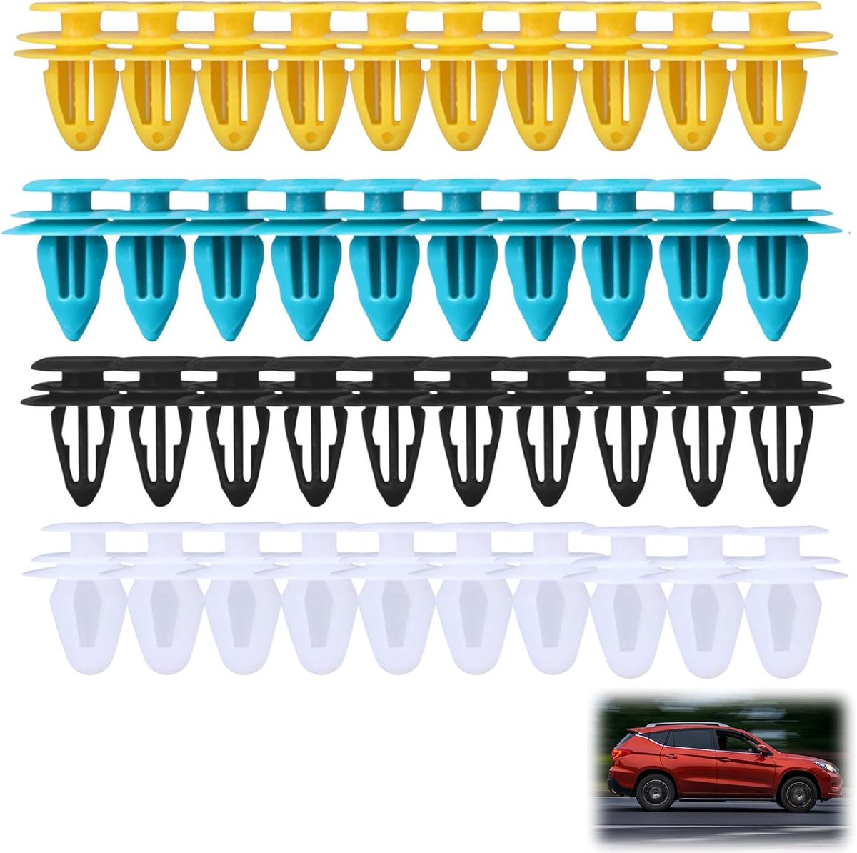 SnelShoppen - 60 stuks bevestigingsclips auto, kunststof klemmen voor bekleding en deurpanelen, universele clips in 4 kleuren, duurzaam en waterdicht,