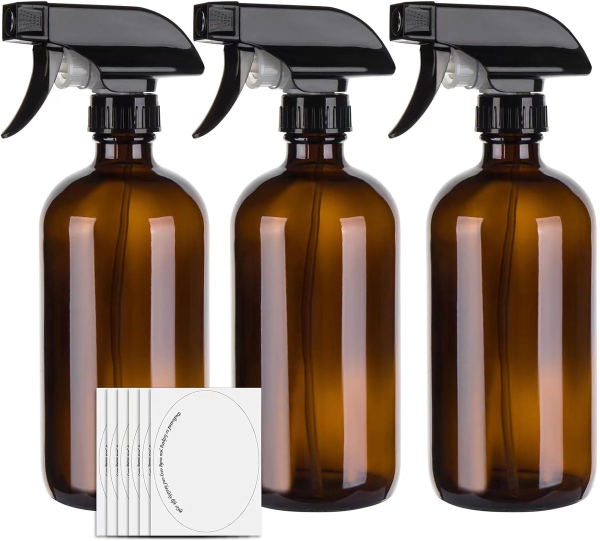 SnelShoppen - Set van 3 - 500ml Amber Glazen Sprayflessen - Verstelbare Trigger Spuitkop - Voor Schoonmaken, Haar, Tuinieren en Essentiële Olie - Incl