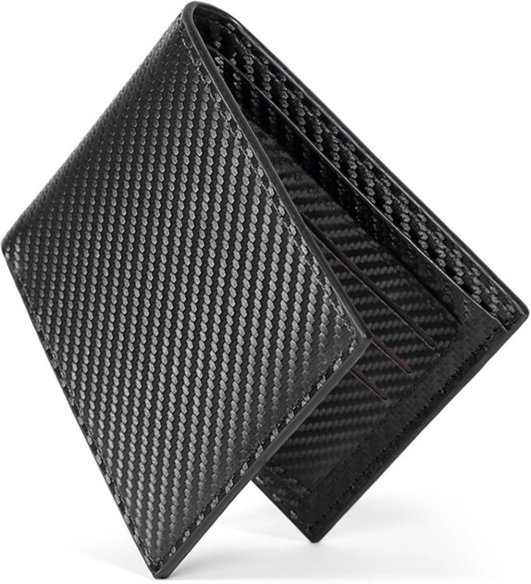 SnelShoppen - Minimalistische Carbon Fiber Leren Portemonnee voor Mannen en Vrouwen - Zwart, Inclusief Muntvak, Perfect voor elke Gelegenheid