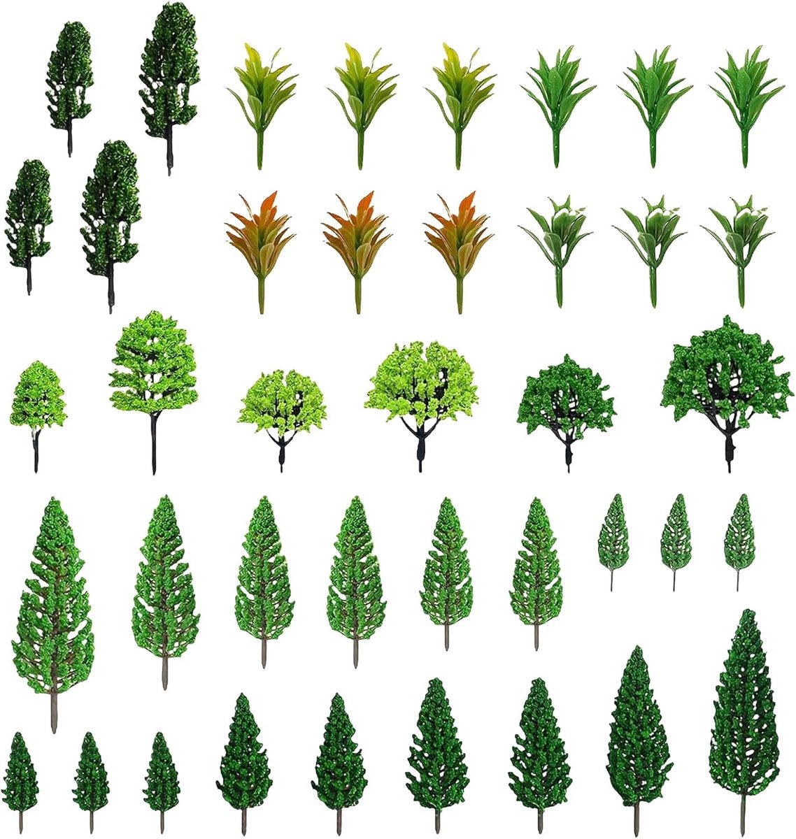 SnelShoppen - 40 Stuks Miniatuurbomen Modelbouw - 3,5-11 cm - Diverse Soorten Architectuur Bomen - Miniatuur Gemengd Bos voor Diorama en Modelspoorbaa