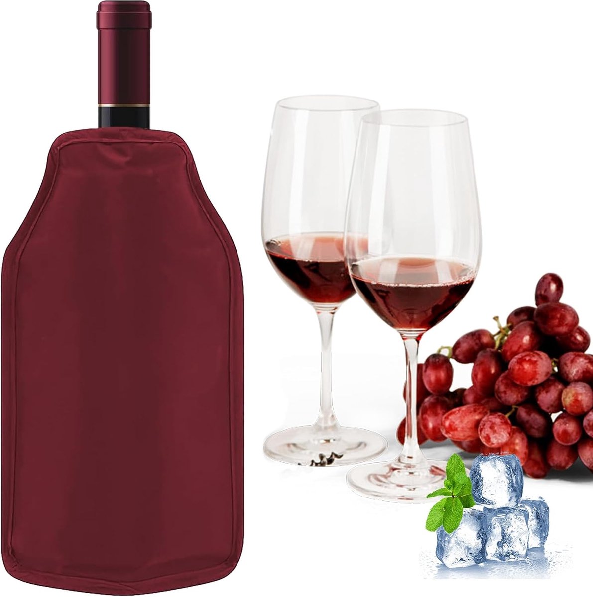 SnelShoppen - Wine Cooler Cuff Champagne Cooler Koelers voor Wijn en Champagne - Ideaal voor Feest, Picknick en Tuin - Rood - Herbruikbaar en Eenvoudi