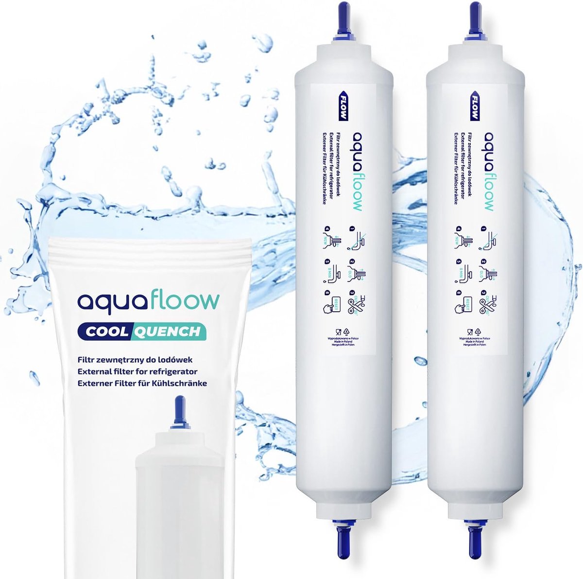 SnelShoppen - Aquafloow Koelkast Waterfilters voor Side-by-Side Koelkasten, Activakool, Geschikt voor Diverse Modellen, 3 Stuks, Effectieve Chlorine V