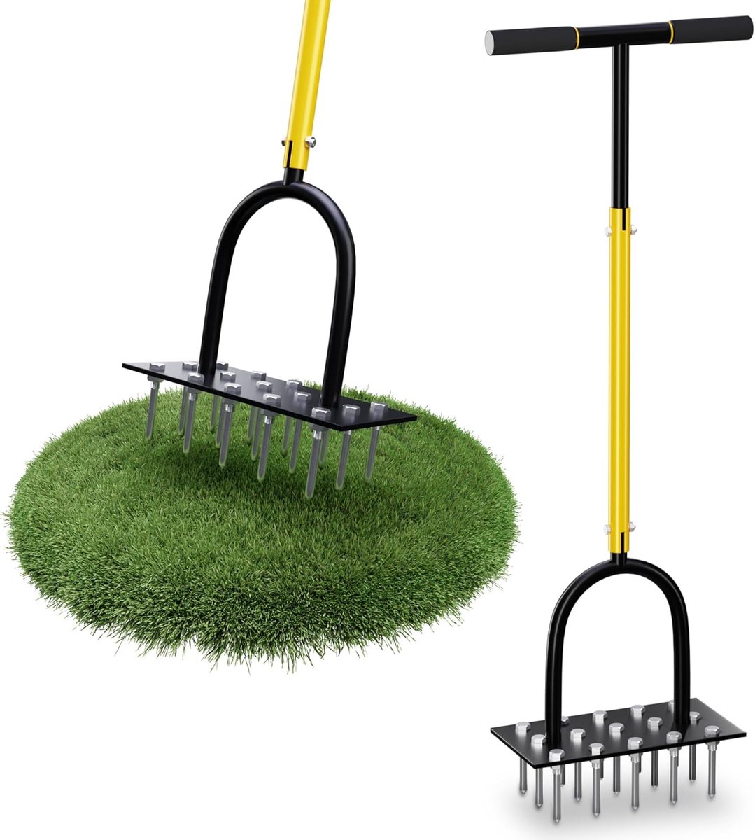 SnelShoppen - Lawn Aerator met 15 Stalen Spikes - Carbon Staal Grondbeluchter voor Tuin en Binnenplaats - Ondersteunt Gezonde Grond en Grasgroei