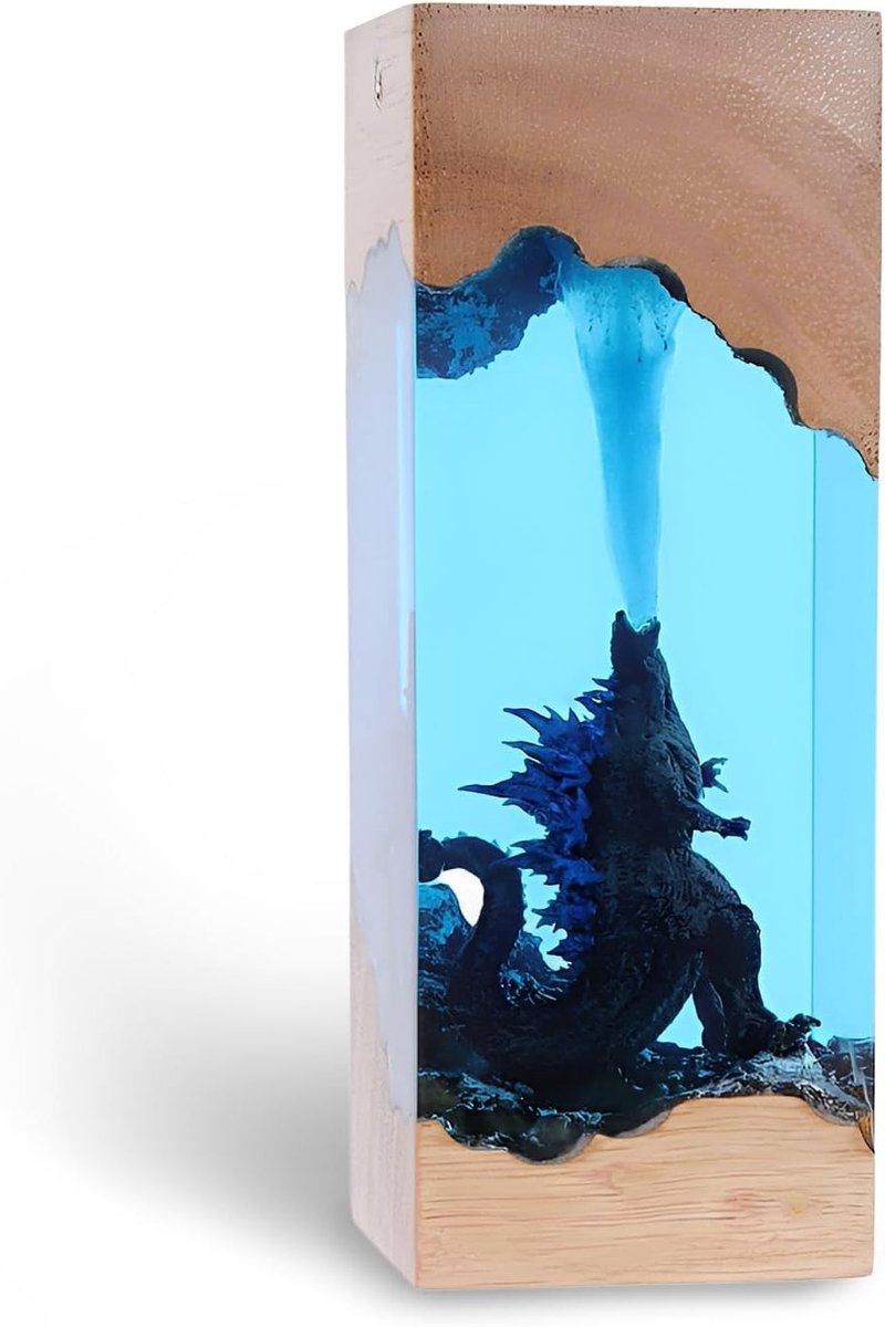 Epoxyhars Godzilla Nachtlampje met Cube Decoratie, USB Slaaplicht en Verstelbare Verlichting voor Slaapkamer en Woonkamer, 7.5 cm