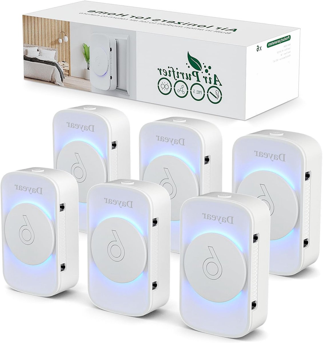 Thijox - Luchtreiniger Ionizer Generator, Plug-in Negatieve Ionen Luchtreiniger voor Kantoor, Kamer, Badkamer, Rook, Huisdieren, Geur, Nachtlampje, 3