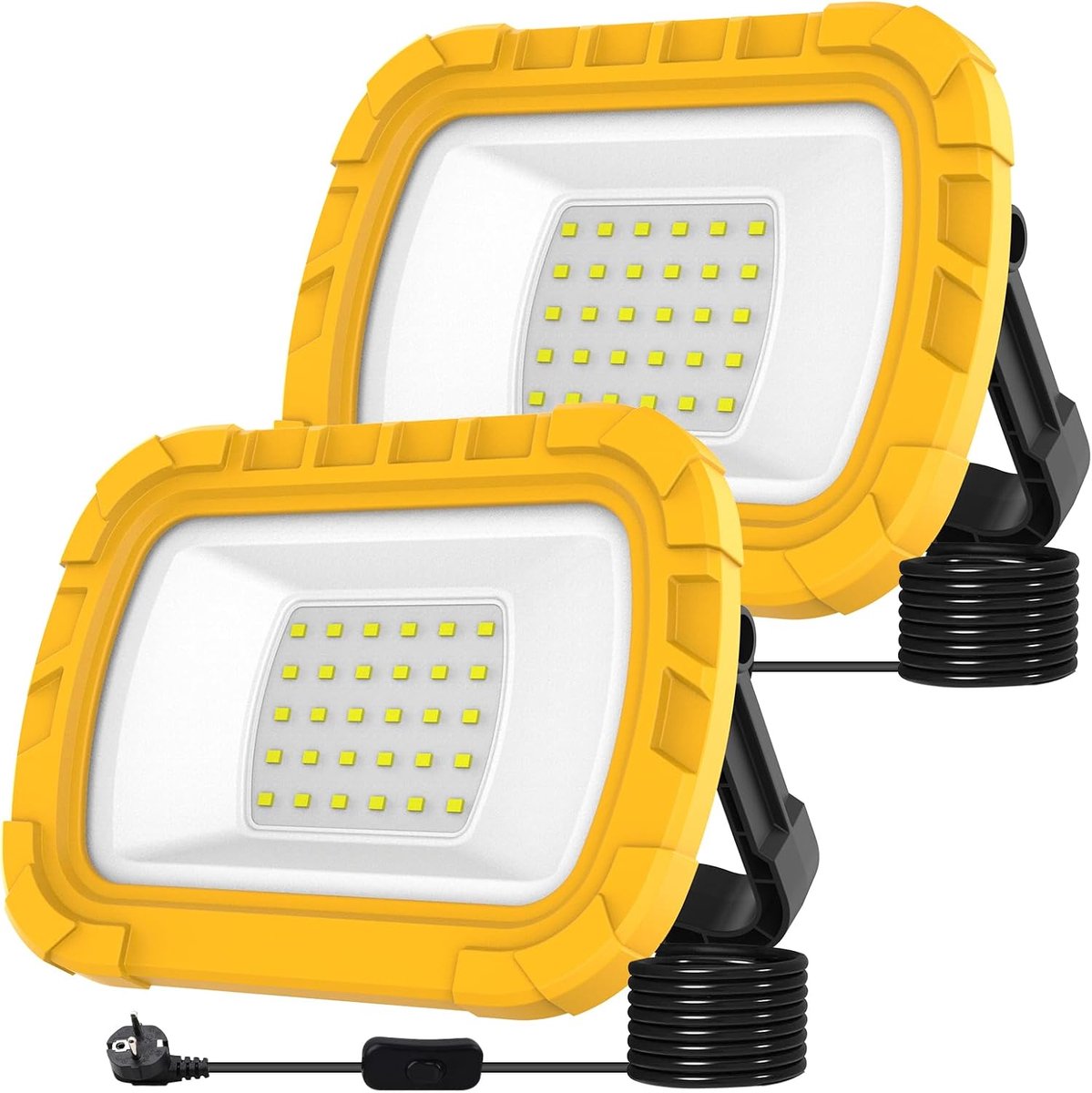 SnelShoppen - 30W LED Werklicht, Draagbare Bouwlamp met Haak, 1.8m Kabel, Vouwbare LED Spot voor Garage, Werkplaats, Bouwprojecten, 6500K (2P)
