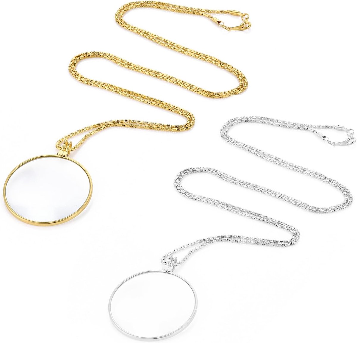 SnelShoppen - 2 Pcs Monocel Magnifier Monocle Necklace 5x Vergrootglas Ketting Bril voor Lezen en Verkennen - Goud/Zilver, Duurzaam en Stijlvol, Perfe