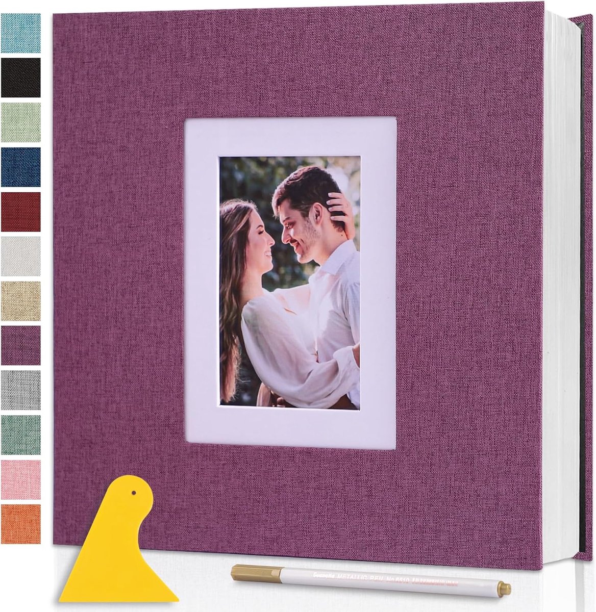 SnelShoppen - Groot Zelfklevend Fotoalbum 33 x 32cm Magnetisch Scrapbook Album met Fotovenster Linnen Omslag voor Baby Familie Bruiloft Reizen Verjaar