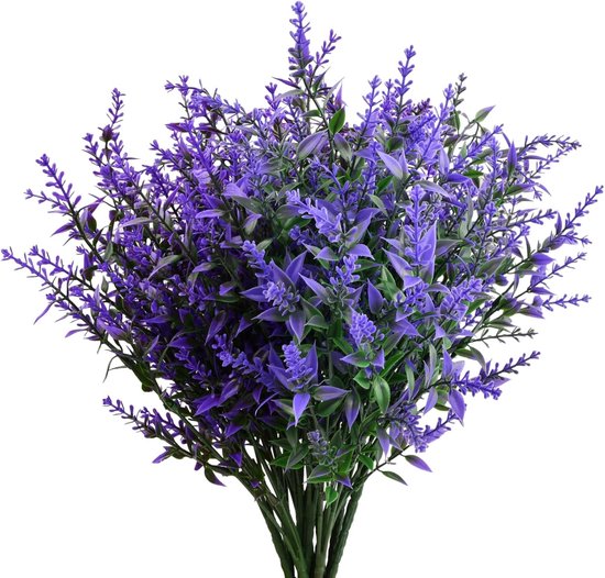 SnelShoppen - 12 Bundels Kunstlavendel Bloemen, UV Bestendige Plastic Nepe bloemen, Decoratieve Groene Planten voor Tuin, Slaapkamer, Kantoor, Binnen