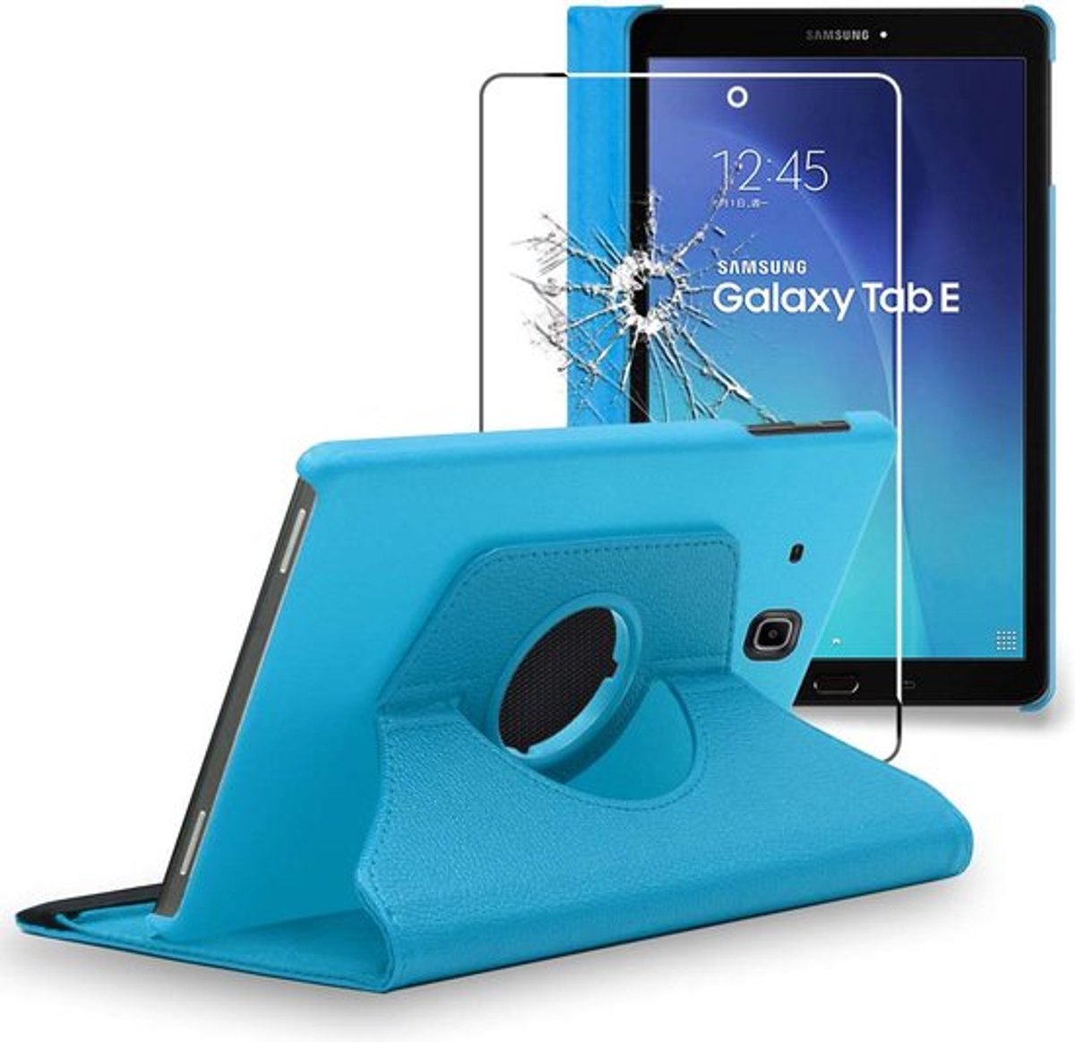ebestStar - Hoes geschikt voor Samsung Galaxy Tab E 9.6 T560, T561, Roterende Etui, Case, 360° Draaibaar hoesje, Blauw + Gehard Glas