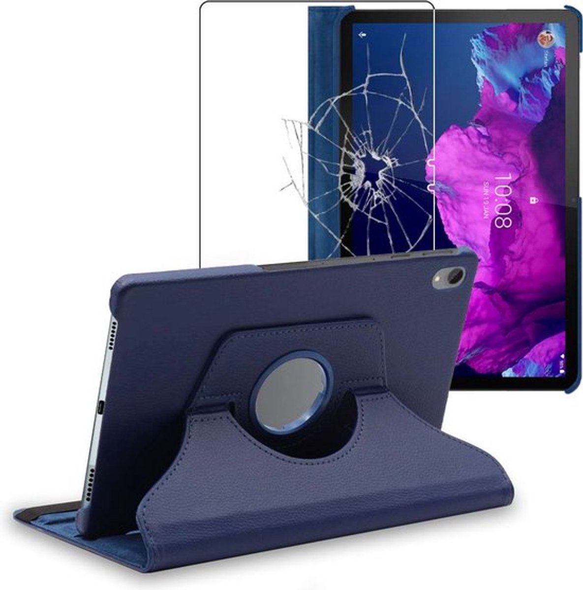 ebestStar - Hoes geschikt voor Lenovo Tab P11, P11 Plus, Roterende Etui, Case, 360° Draaibaar hoesje, Donkerblauw + Gehard Glas