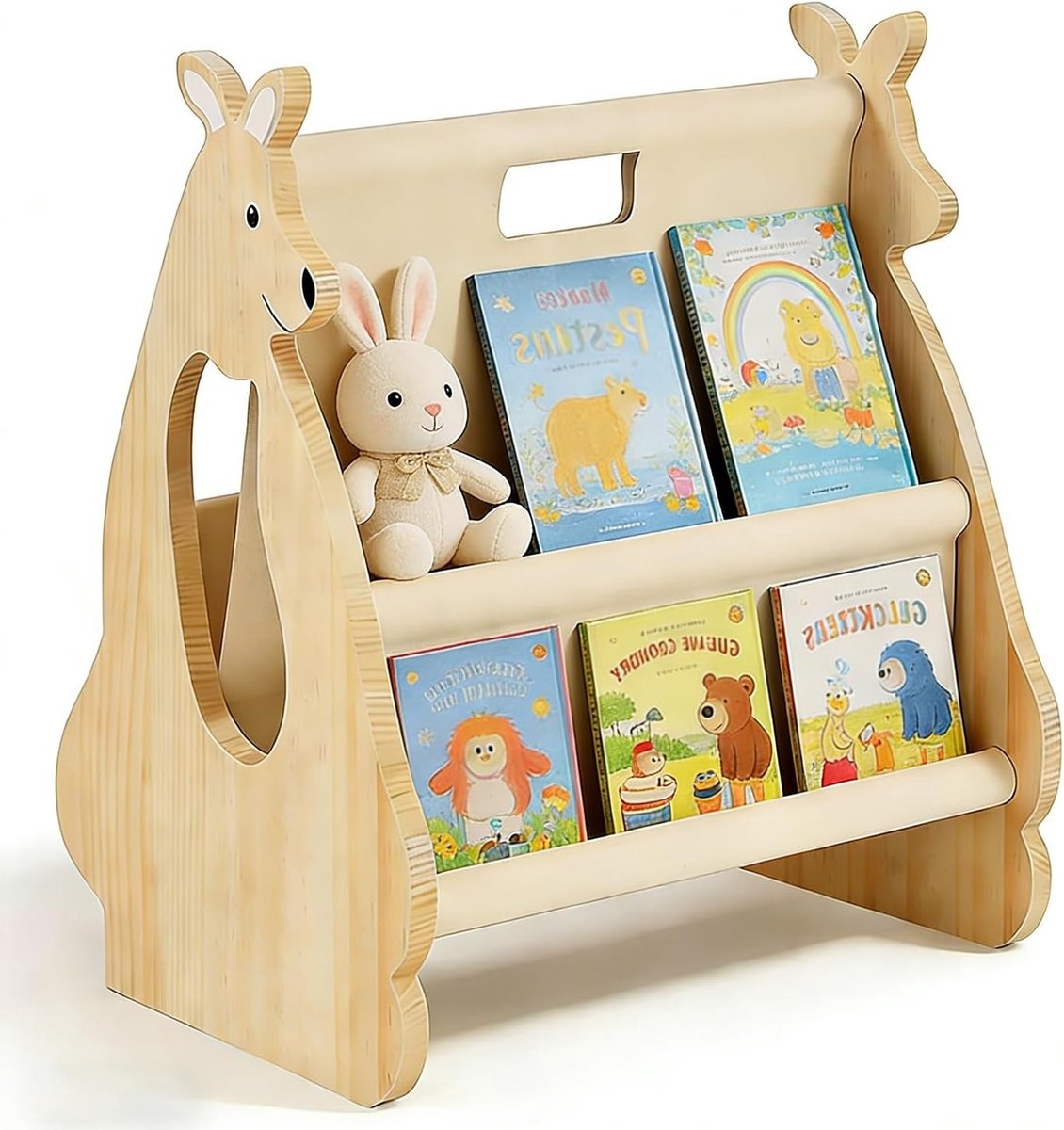Dubbelzijdige Montessori boekenkast voor kinderen, houten boekenplank met handvat, opbergruimte voor boeken en speelgoed, ideaal voor de kinderkamer