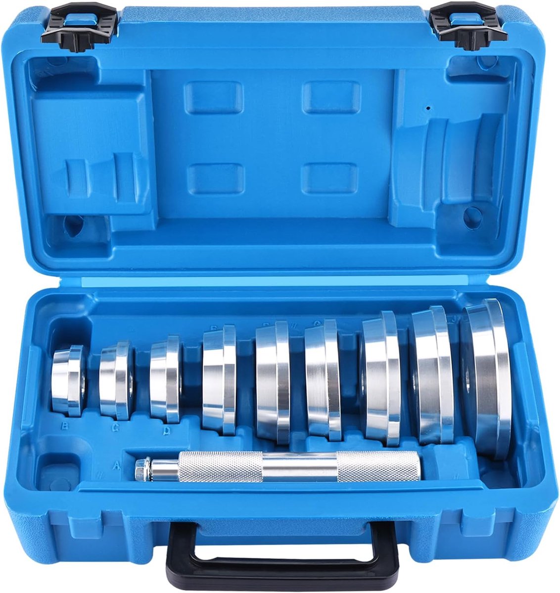 SnelShoppen - Professionele Bearing Press Set - 10-delige Montagekit voor Lagerring en Oliedichting met Ribbelhandgrepen en 9 Dubbelzijdige Adapters -