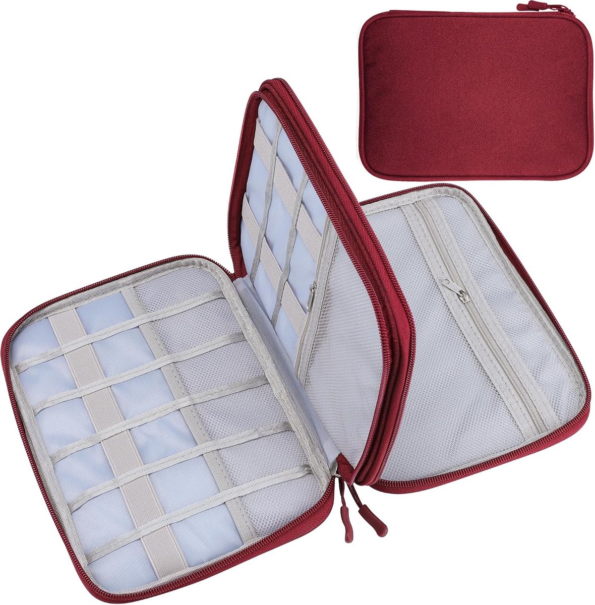 Thijox - Reisorganisatortas voor Elektronica, Waterdicht Kabelorganizer, Reisaccessoires voor Dames en Heren, 9,6 x 6,9 Inch, Wijnrood, Ideaal voor Va