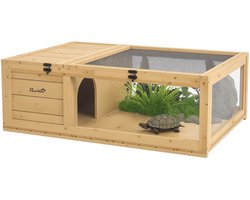 Houten schildpaddenverblijf – Geschikt voor binnen en buiten – Reptielenkooi voor schildpadden, hagedissen en gekko's – Geel