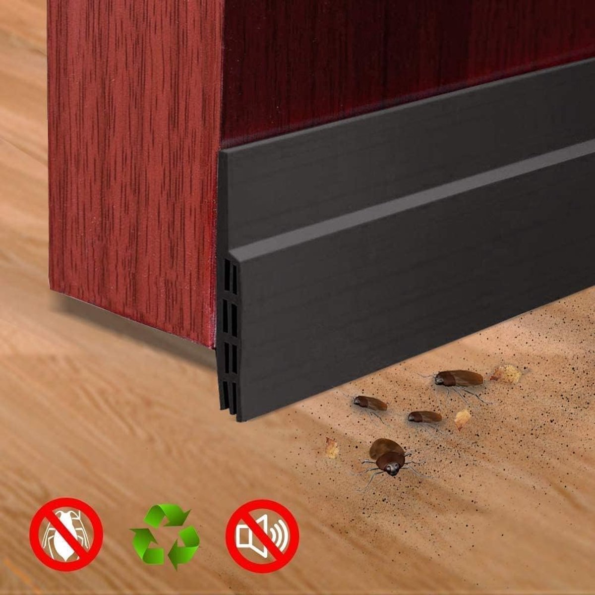 SnelShoppen - Zelfklevende Deurafdichting - Geluidsisolatie & Insectenbescherming - Rubber Strip voor Deur (200 x 5 cm, Zwart)