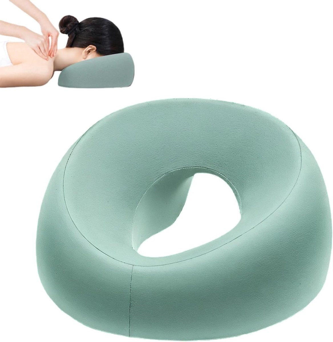 SnelShoppen - U-vormig kussen met gat - Massagekussen voor neksteun - Geheugenfoam kussen voor powernaps - Geschikt voor bed en salon - Groen