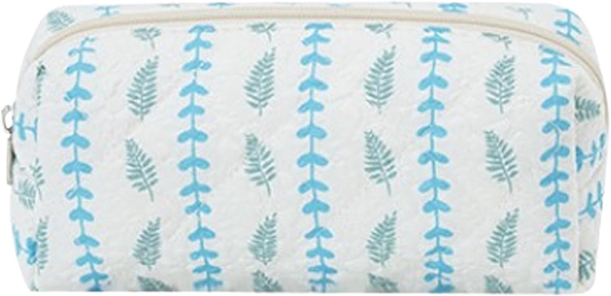 SnelShoppen - Padded Pencil Case voor Meisjes, Stijlvolle Pennezak met Strikontwerp, Ruime Katoenen Pouch, Geschikt voor Cosmetica, Blauw/Groen, Perfe
