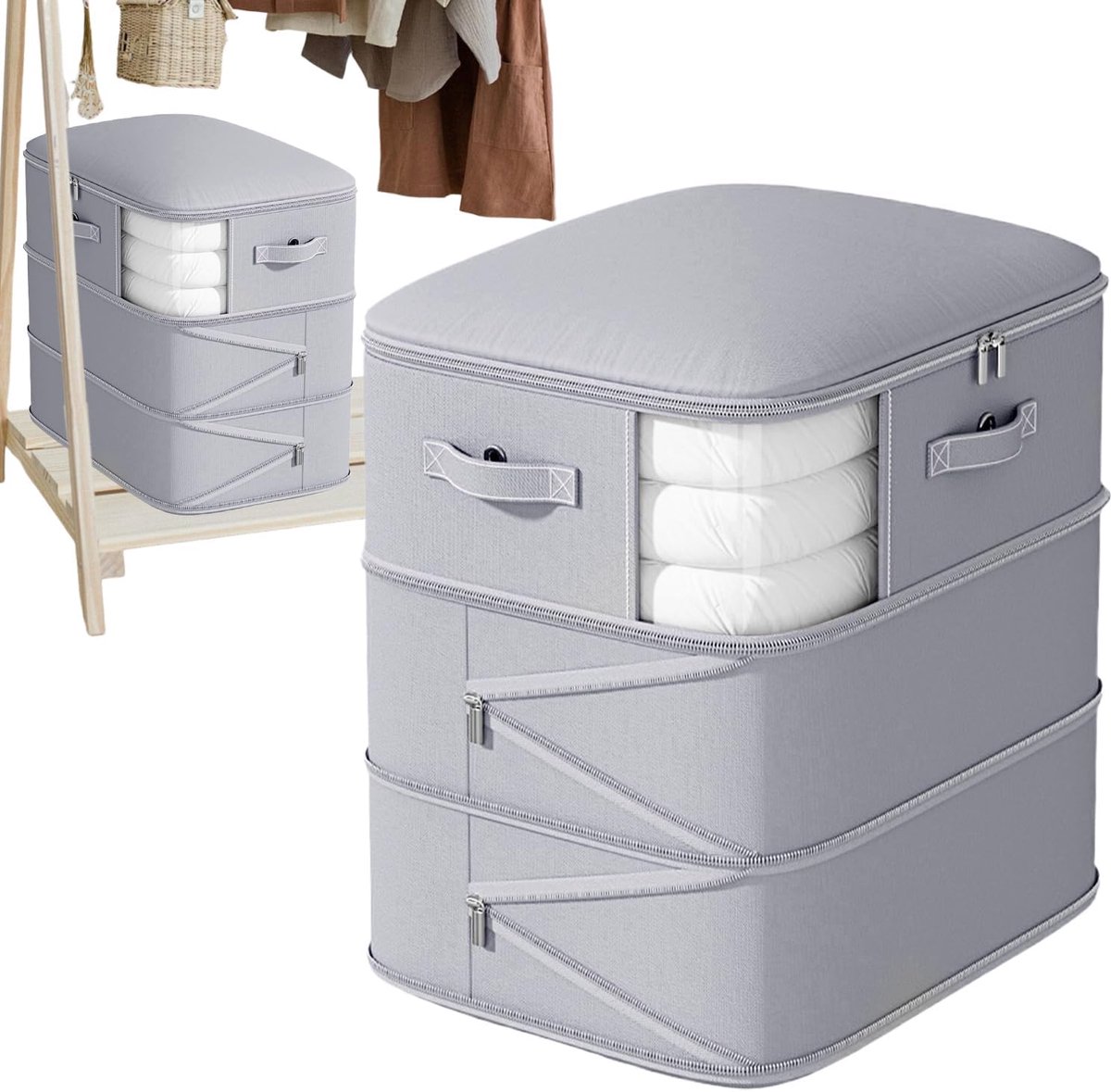 KZQ 3-laagse opbergzak voor beddengoed en kleding - Grote capaciteit met helder venster - Perfect voor kast reizen en winteropslag - Grijs