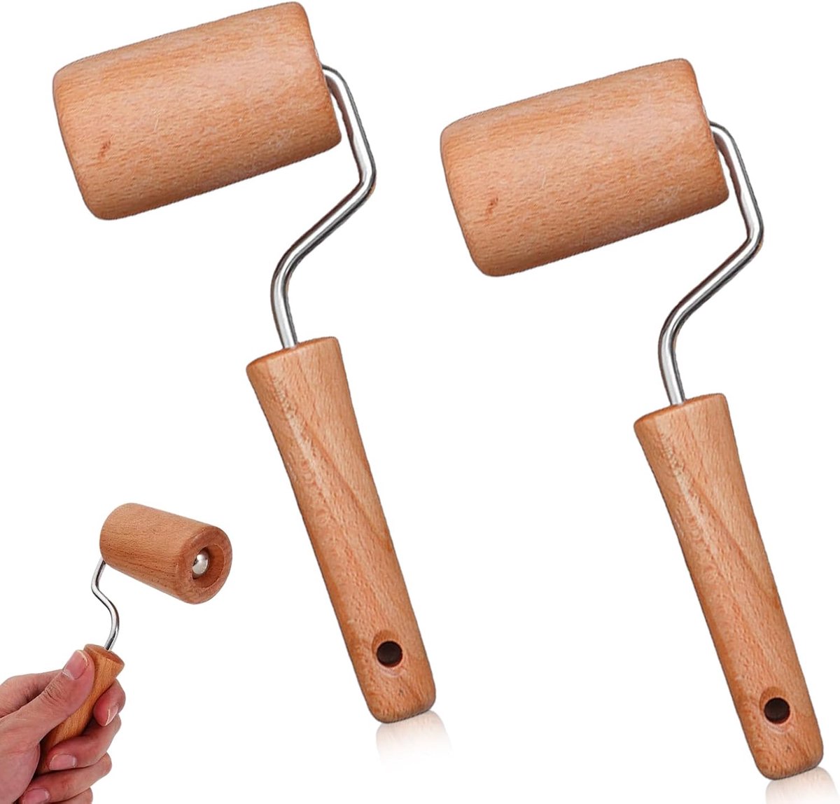 SnelShoppen - 2 Pcs Kleine Houten Rolling Pin, Professionele Deegroller, Duurzaam Beukenhout, Perfect voor Bakken, Keuken Accessoires, Craft Bakers