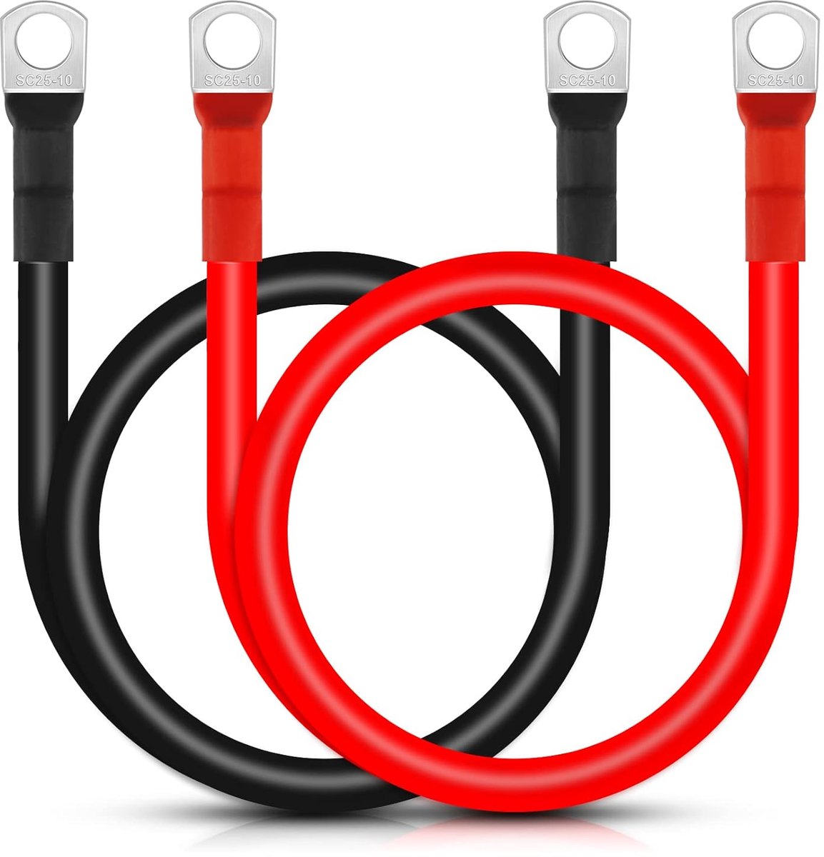 SnelShoppen - 2pcs 3AWG/25mm² 100cm 12V Accu Inverter Kabels met M10 Ring Terminals - Rode en Zwarte Autolader KABELS voor Truck, Motor, Zonne-energie