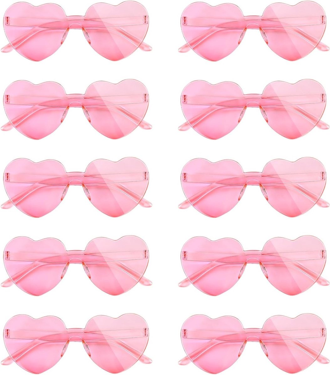 10 Pairs Hartvormige Zonnebrillen voor Vrouwen - Rimless, Candy Color, Perfect voor Kostuums en Cosplay