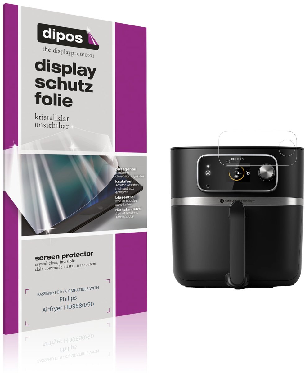 dipos – 2x Beschermfolie geschikt voor Philips Airfryer HD9880/90 | Krasbestendige & heldere Screenprotector Ultra-Thin
