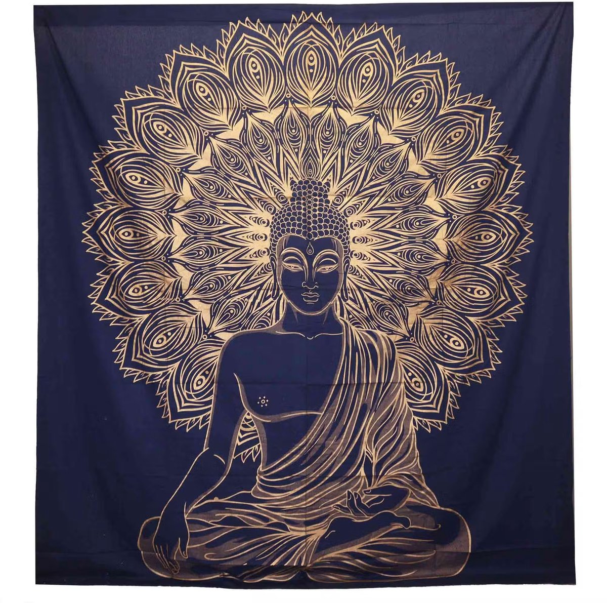 Katoenen Bedsprei & Wandkleed – Boeddha – 200 x 230 cm – Blauw Goud
