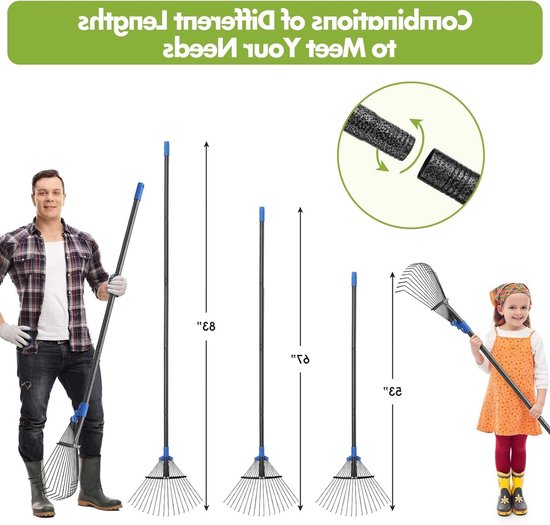 Ergonomische Bladhark met 18 Tanden en Verstelbare Kop 25-45 cm voor Efficiënte Tuinreiniging en Bladverwijdering, Ideaal voor Tuinonderhoud en Tuinwerkzaamheden — afbeelding 3