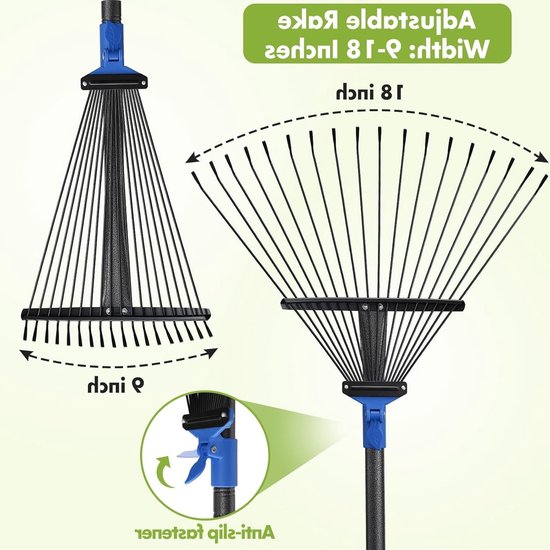 Ergonomische Bladhark met 18 Tanden en Verstelbare Kop 25-45 cm voor Efficiënte Tuinreiniging en Bladverwijdering, Ideaal voor Tuinonderhoud en Tuinwerkzaamheden — afbeelding 5