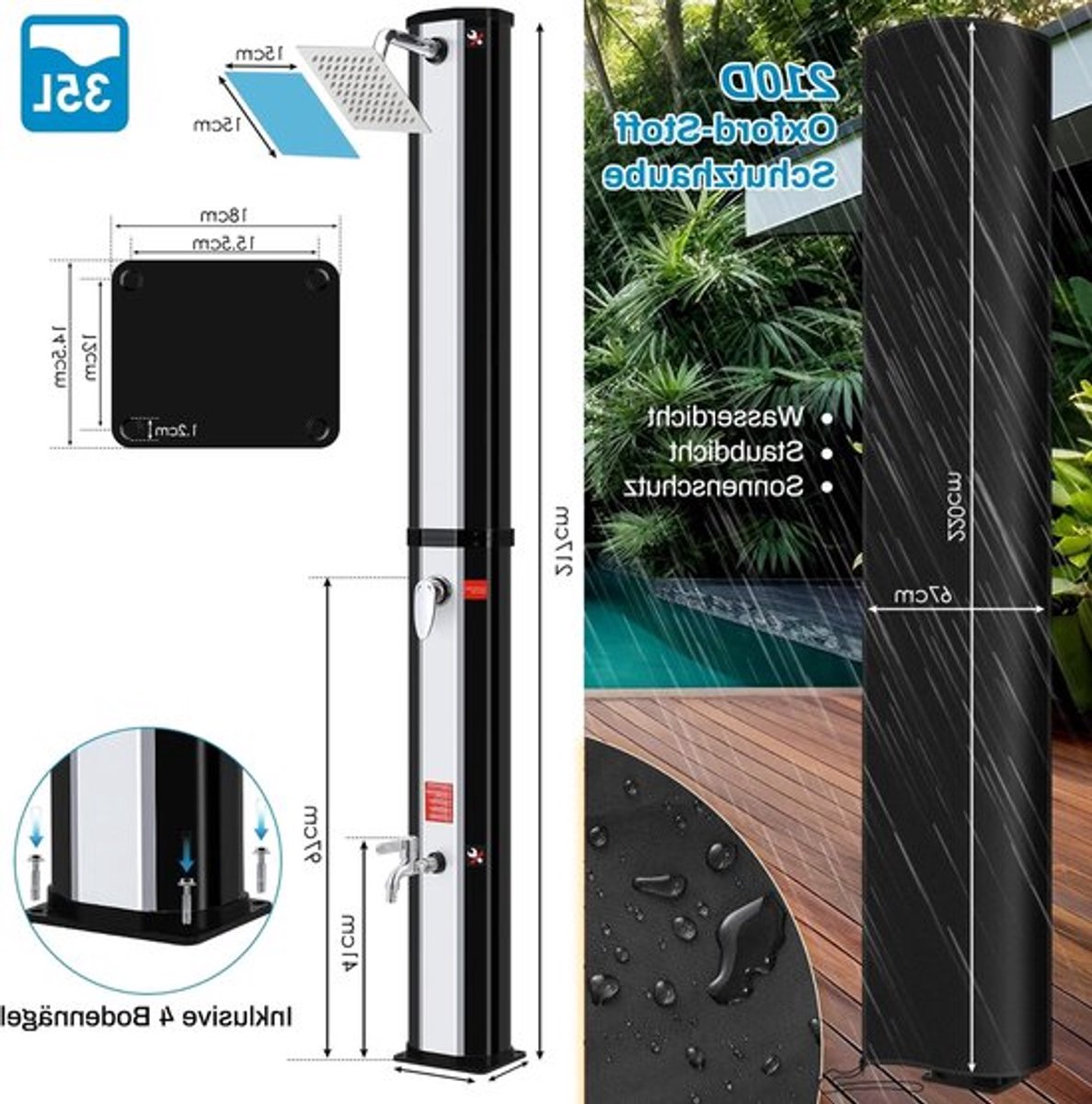 Solar Douche - Douchekraan - Douchepaneel - Camping Douche - Zonnedouche - 35L Solar Showe