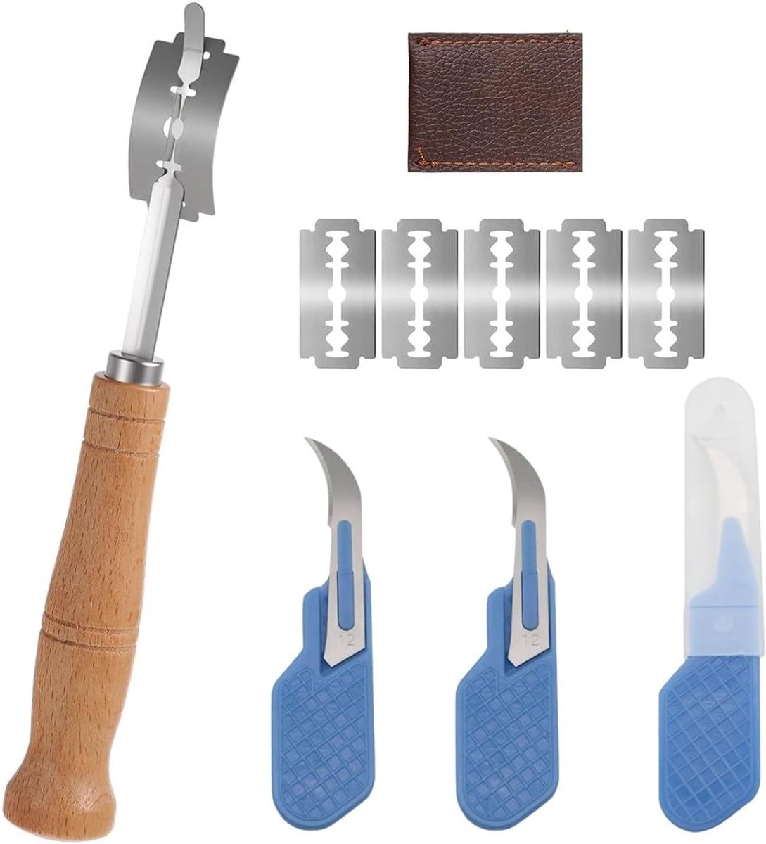 SnelShoppen - Professionele Baker's Knives met 5 Razor Blades + 3 Mini Thumb Bread Cutter, Pastry Knife en Crust Cutter voor Perfecte Brooddeeg Snijdi