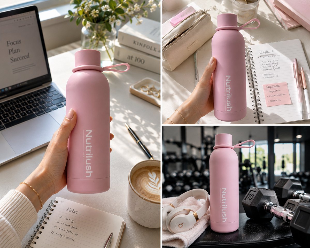 Nutlilush.Co RVS Thermosfles 500 ml – Dubbelwandig Vacuüm Geïsoleerd – 12 Uur Warm en 24 Uur Koud – BPA-vrij – Stijlvol en Modern – Inclusief Reinigingsborstel -Dusty Rose Pink