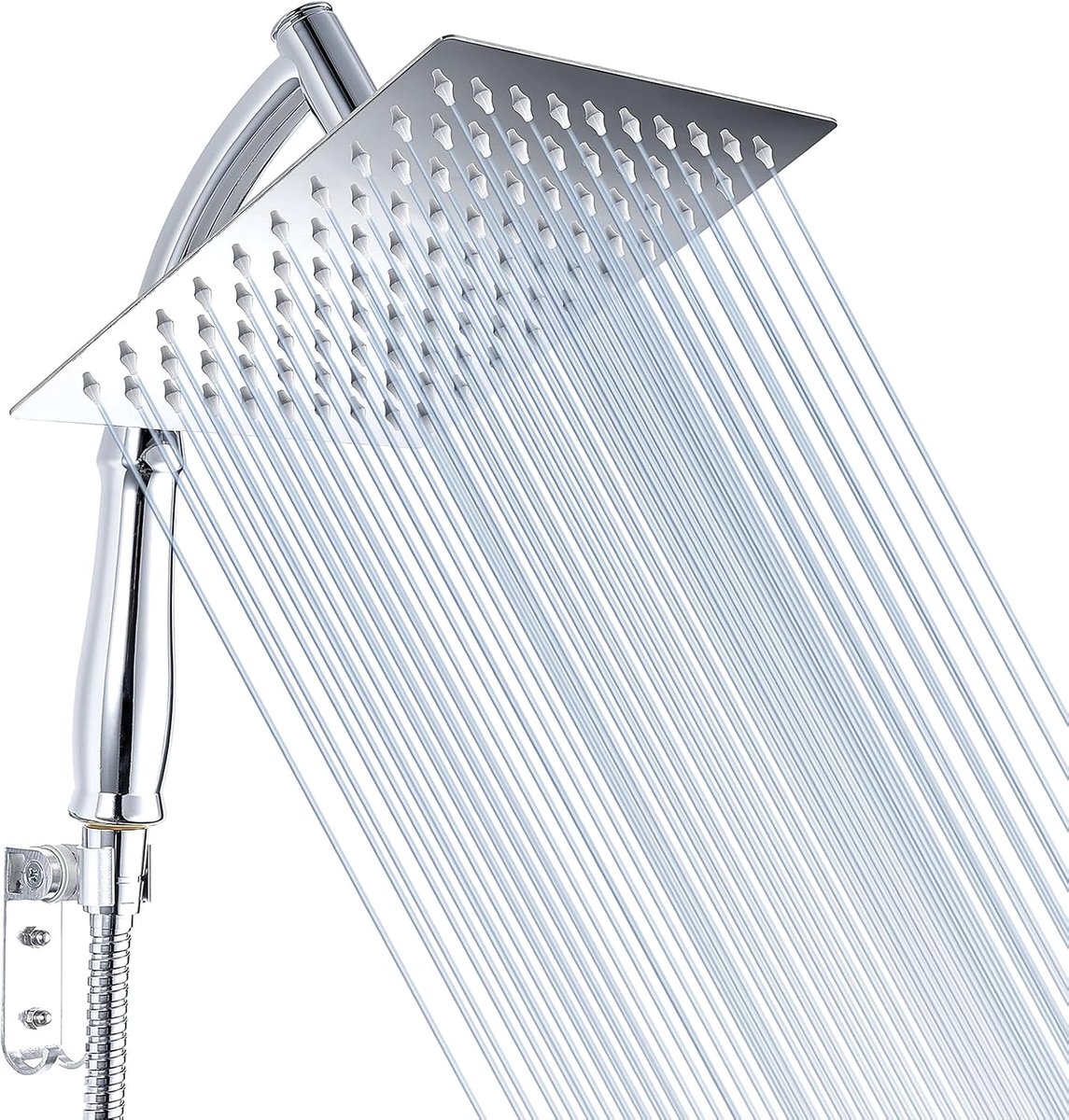 SnelShoppen - Voolan Regen Doucheset met Handdouche, Hoogdruk Douchekop van RVS, 8 Inch Vierkante Waterval Douchekop met Verlengarm en Beugelset, Chro