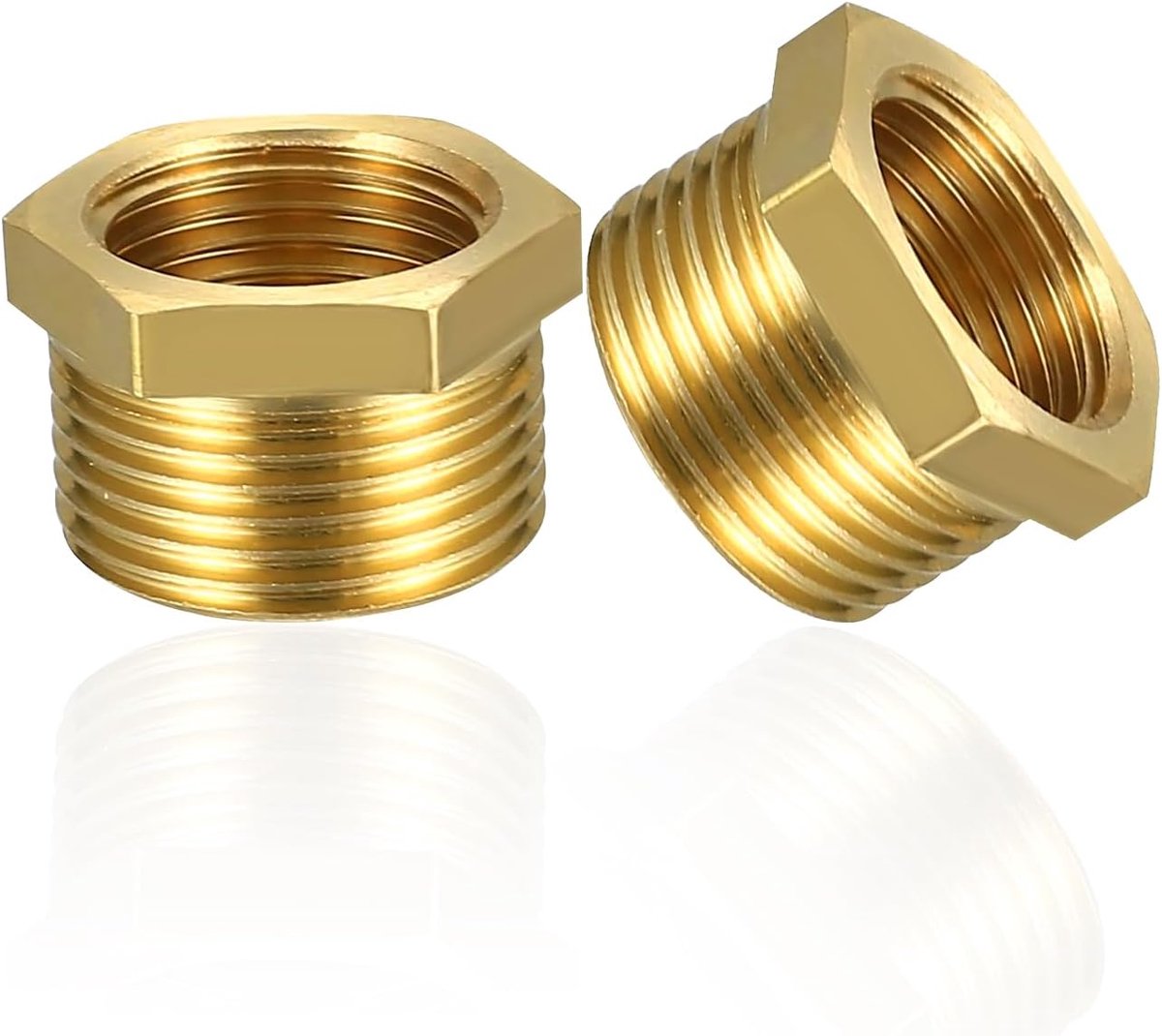 SnelShoppen - 2 Stuks Messing Reducer 1 Inch naar 1/2 Inch Adapter - Fitting met Mannelijke en Vrouwelijke Draad voor Waterleidingen - Eenvoudig te In