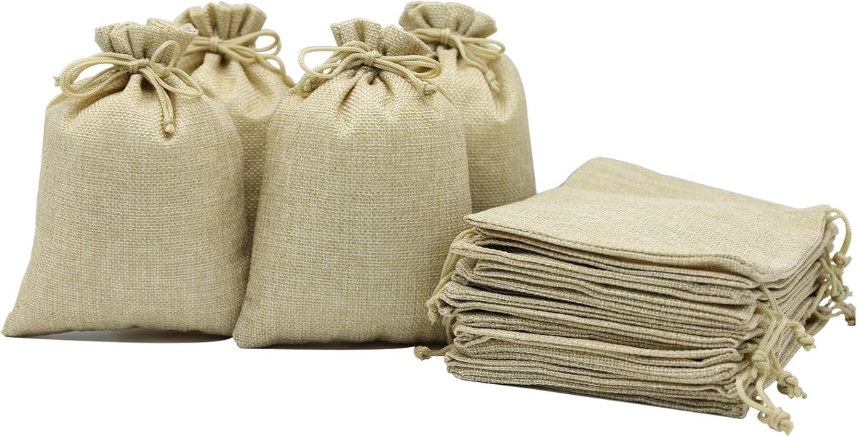 SnelShoppen - Jute Cadeautasjes met Trekkoord, 13 x 18 cm, Kleine Cadeauzakjes voor Sieraden, Bruiloft, Feest, Kerst, Set van 30 Stuks