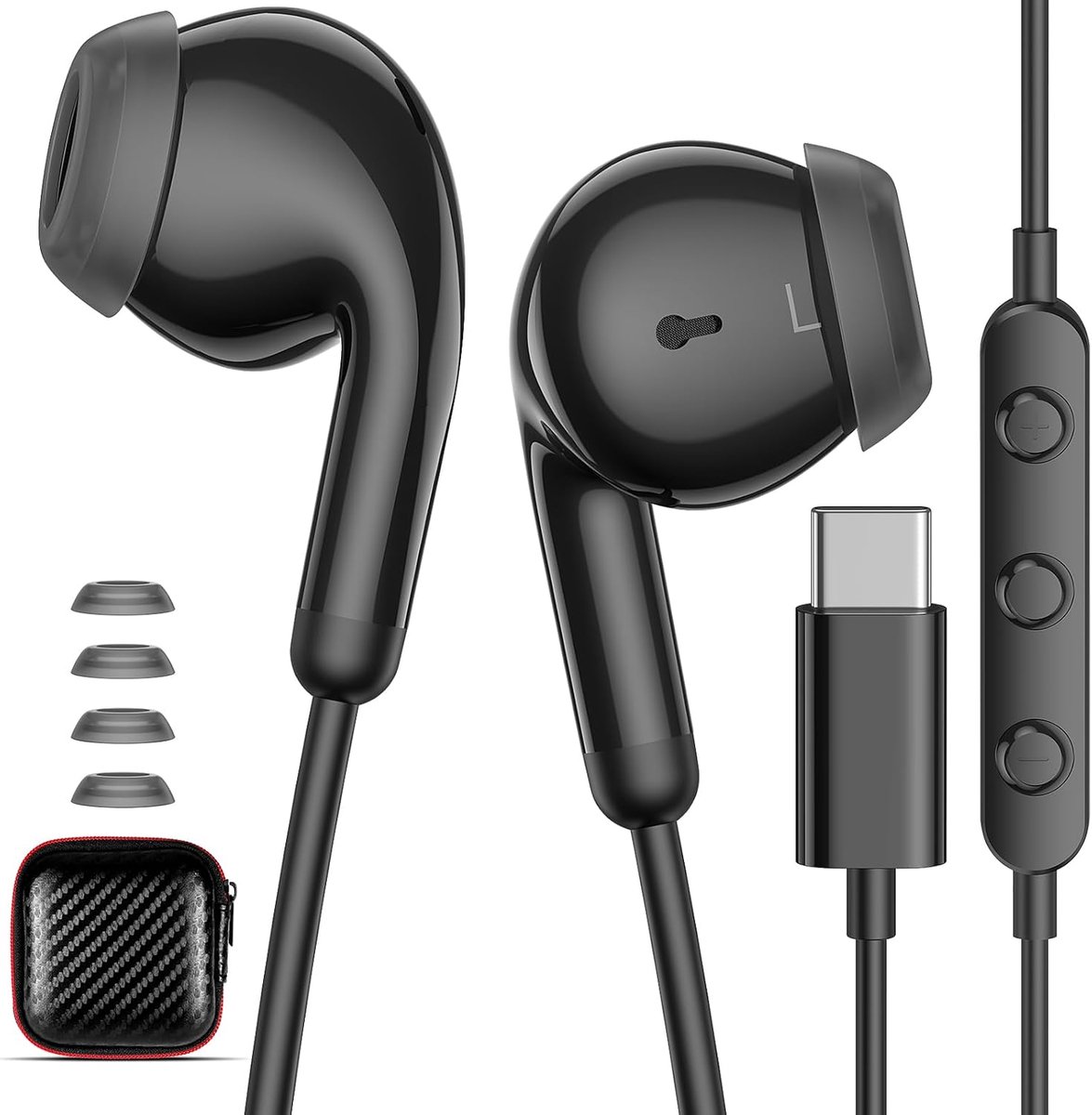 SnelShoppen - Bedrade USB C Koptelefoon voor Type-C Telefoons - Universele Compatibiliteit - Zwart - Perfect voor Samsung, Xiaomi, Honor en Meer