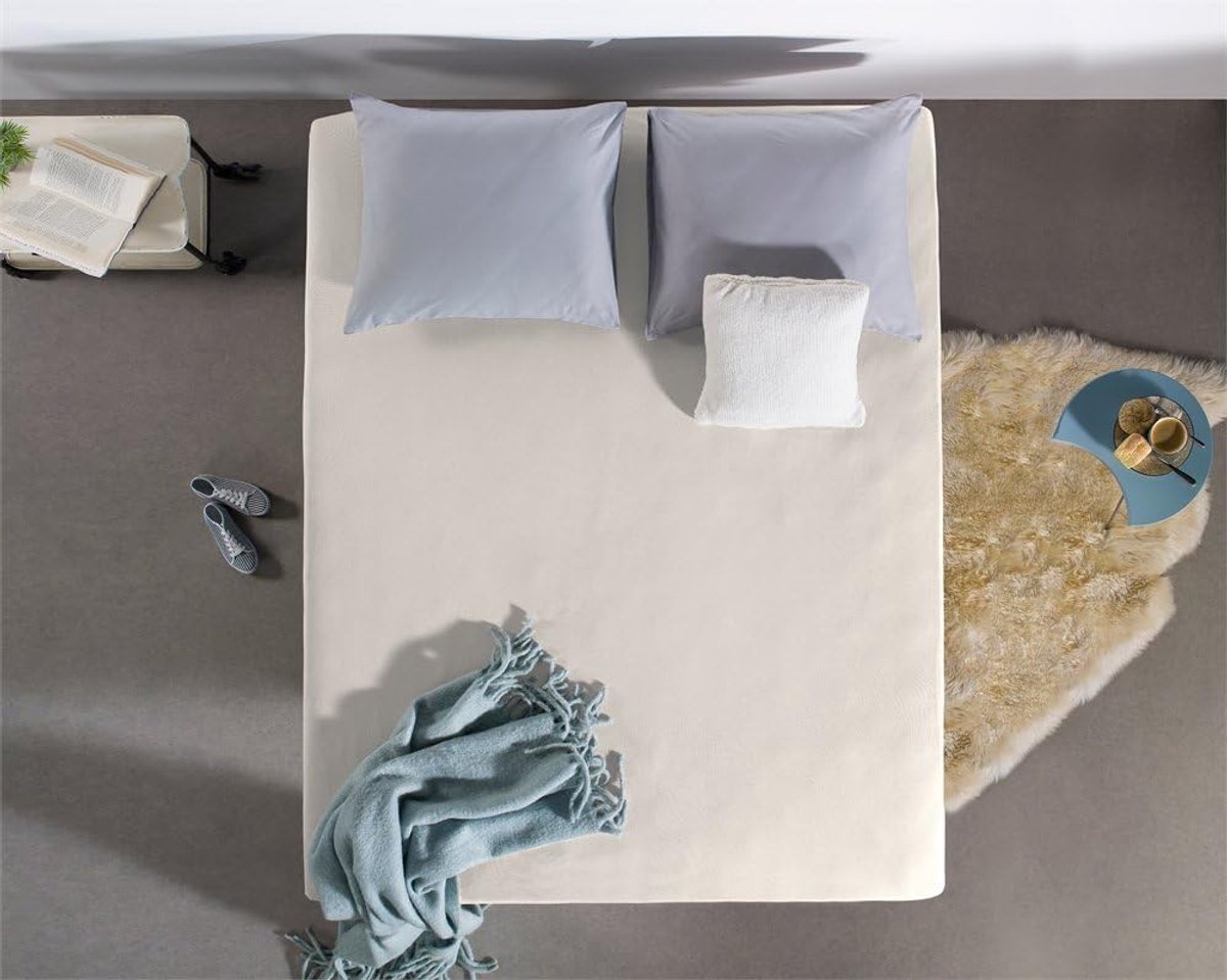 SnelShoppen - Fitted Sheet 100% Katoen - 180 x 200 cm - Voor Standaard Matrassen tot 30 cm - Vochtregulerend en Temperatuur Regulatie - Crème Kleur -