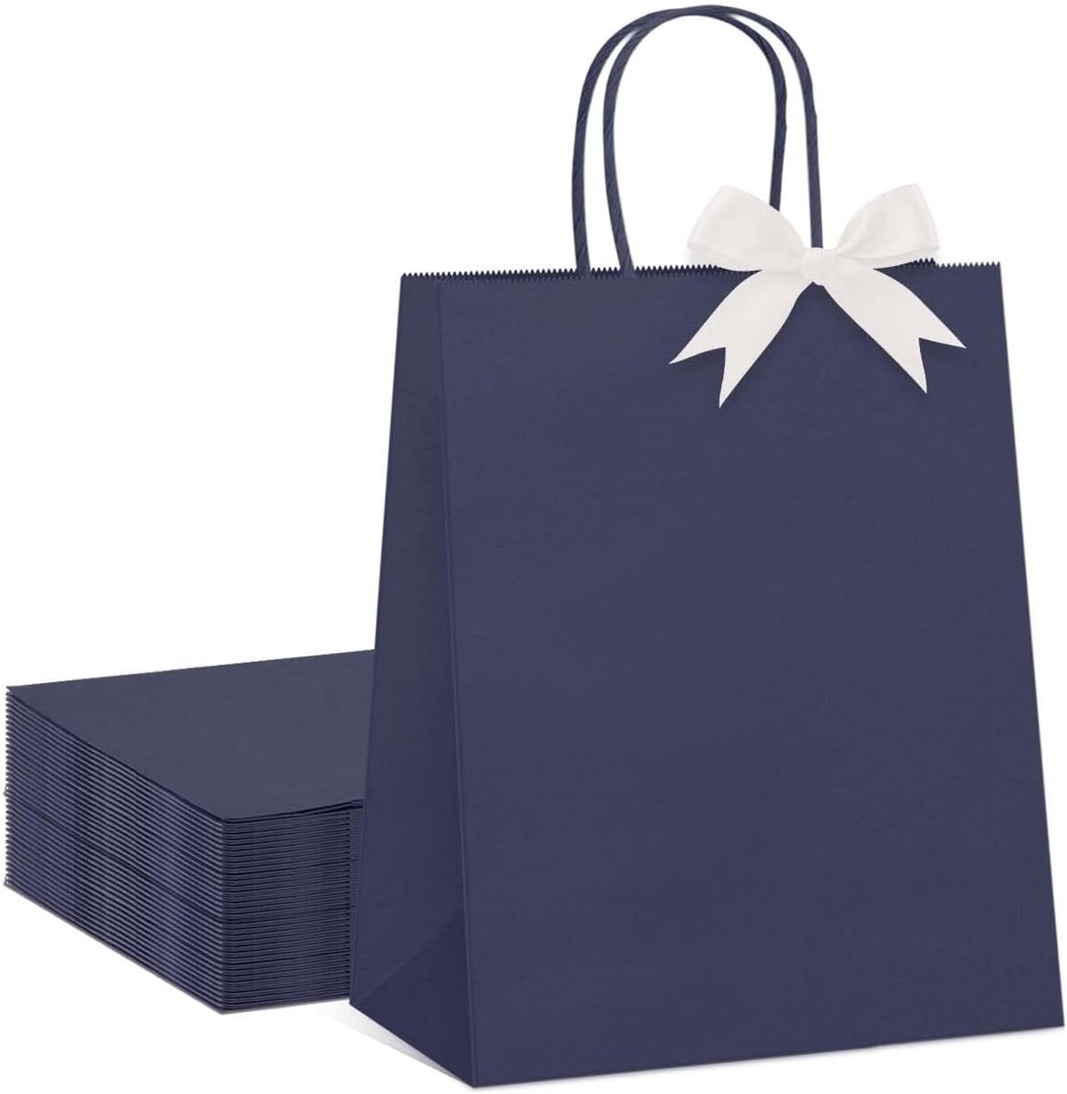 SnelShoppen - 24pcs Donkerblauwe Cadeautasjes met Handvatten - Eco-vriendelijke Papieren Gift Bags voor Feestelijke Gelegenheden - 21x15x8cm - Perfect