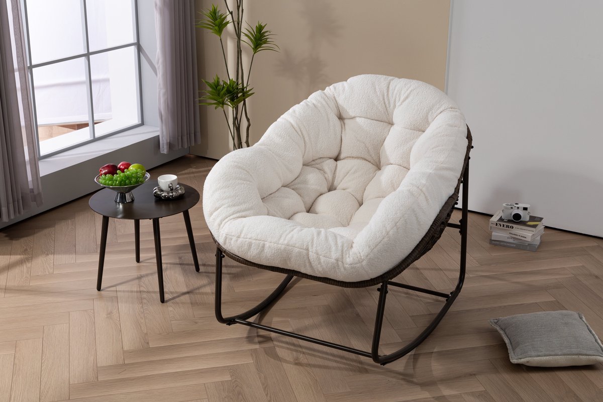 Intebiki fauteuil - schommelstoel tuin buiten - loungestoel - rotan tuinstoel - geschikt voor balkons, gangen, tuinen, achtertuinen en patio's - Wit