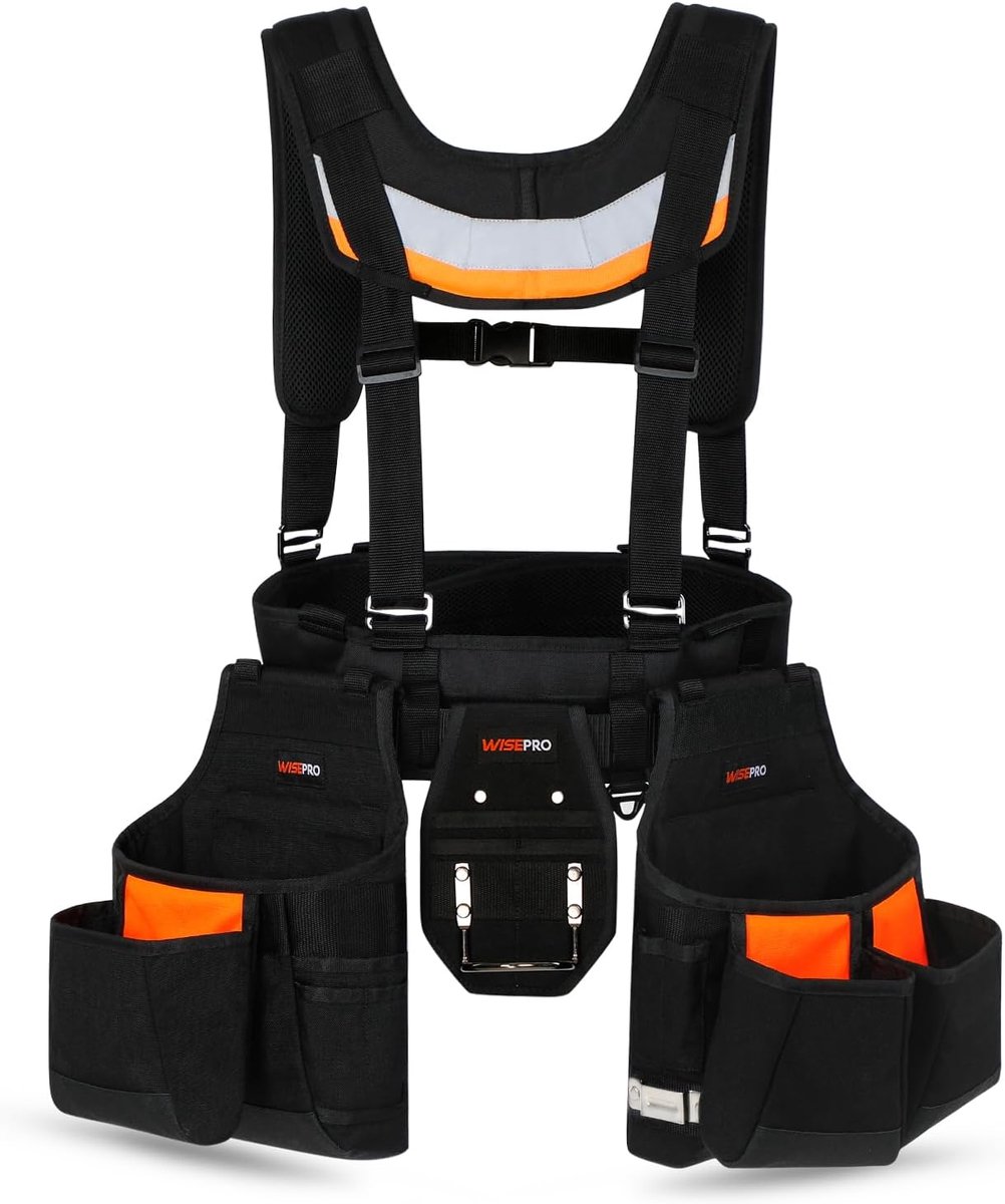 SnelShoppen - Professionele Tool Belt met Braces - Duurzaam 1000D Polyester - 15 Verstelbare Vakken - Afneembare Gereedschapszak voor Houtbewerkers, A